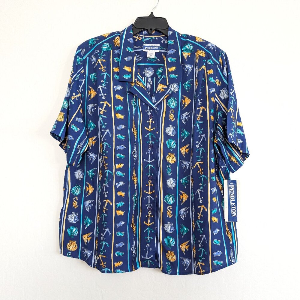 PENDLETON Plus Top Women's 18W Rayon Sea Shoulder Pads Short Sleeve Deadstock